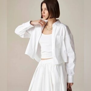 J. Crew Étienne Cropped Button-up Shirt in White Cotton Poplin